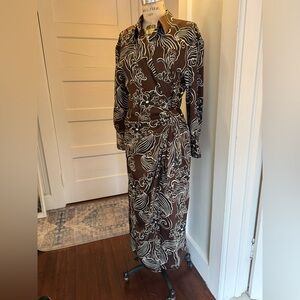 EUC Zara Brown and White Floral Wrap Dress